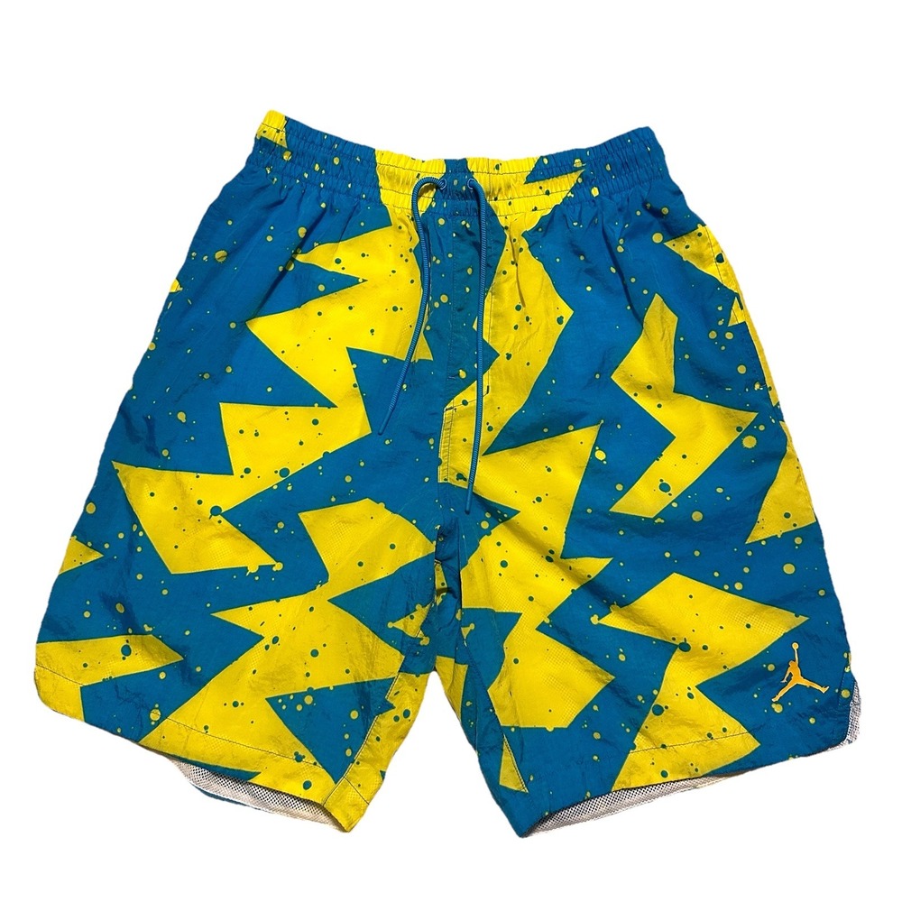 Nike Air Jordan Swim Trunks Size Medium Poolside Shorts Blue Yellow Lined